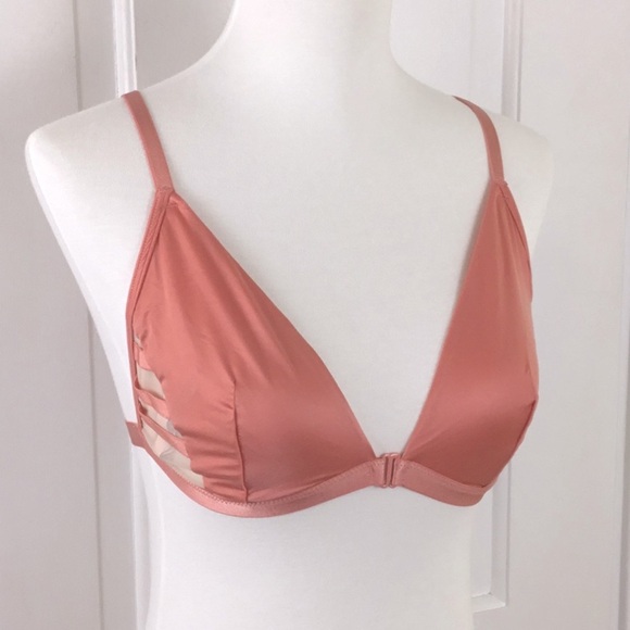 Victorias Secret Satin Unlined Front Close Strappy Mesh Side Bralette Size L - Picture 1 of 7